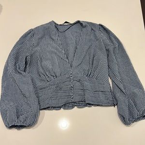 Zara Blue Gingham Top w Side Zipper Fits S or M